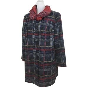 Nine West~ Woman Plus Size 18W~ Black/Red Plaid Trench Coat Long Sleeve Lined.